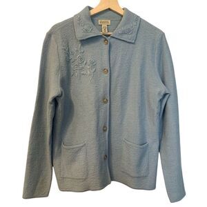 Charming Blue Floral Cardigan Sweater